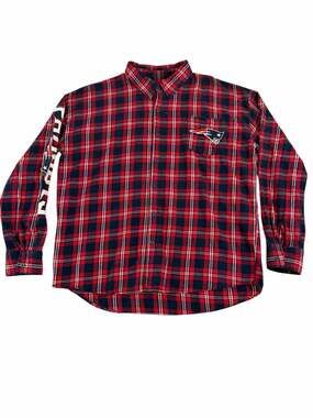 FOCO New England Patriots Wordmark Plaid Flannel Shirt, Size 2XL